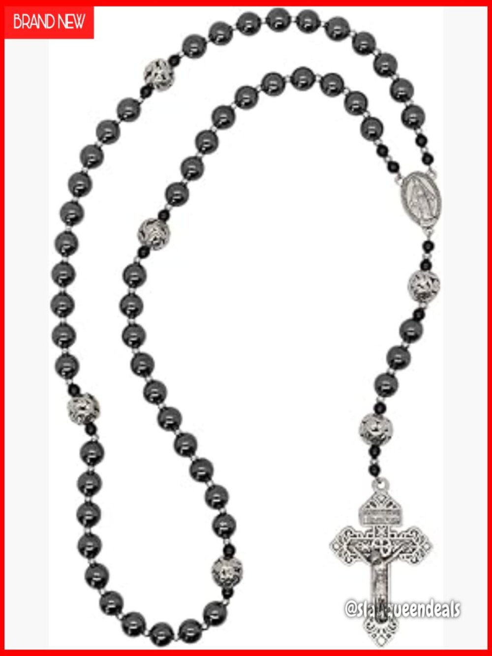 Hematite Catholic Rosary with Pardon Crucifix 18"